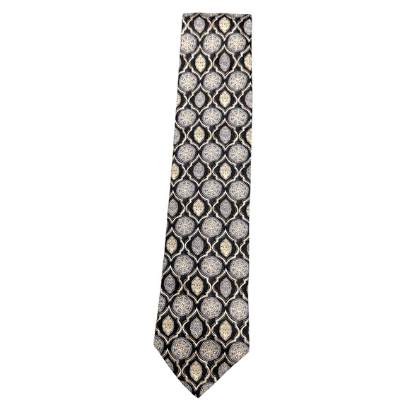 XMI 100% Silk Dress Tie Made in USA Black Geometric Pattern 58" 3.75" - Picture 4 of 9